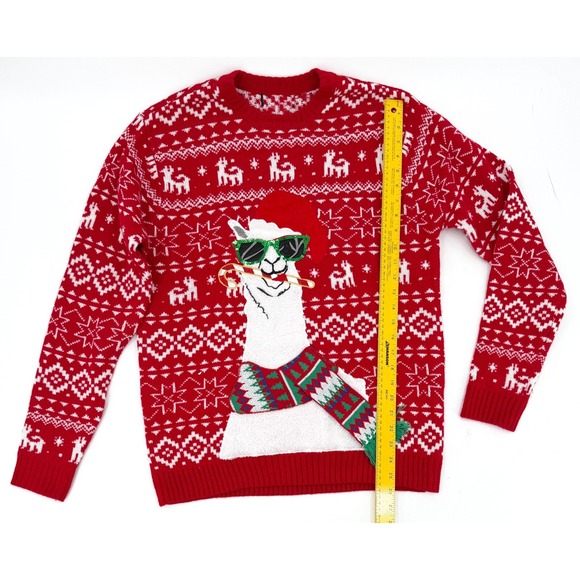 Ugly Christmas LLama Sweater Small Medium Red Candy Cane pullover Blizzard Bay - Picture 5 of 10